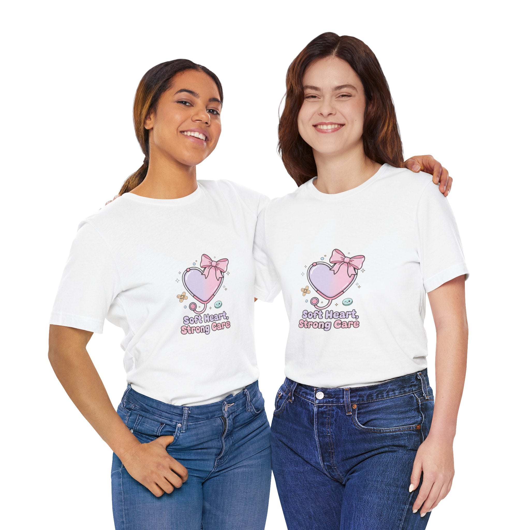 Soft Heart Strong Care T-Shirt | cute nurse graphic, pastel coquette medical shirt Navy