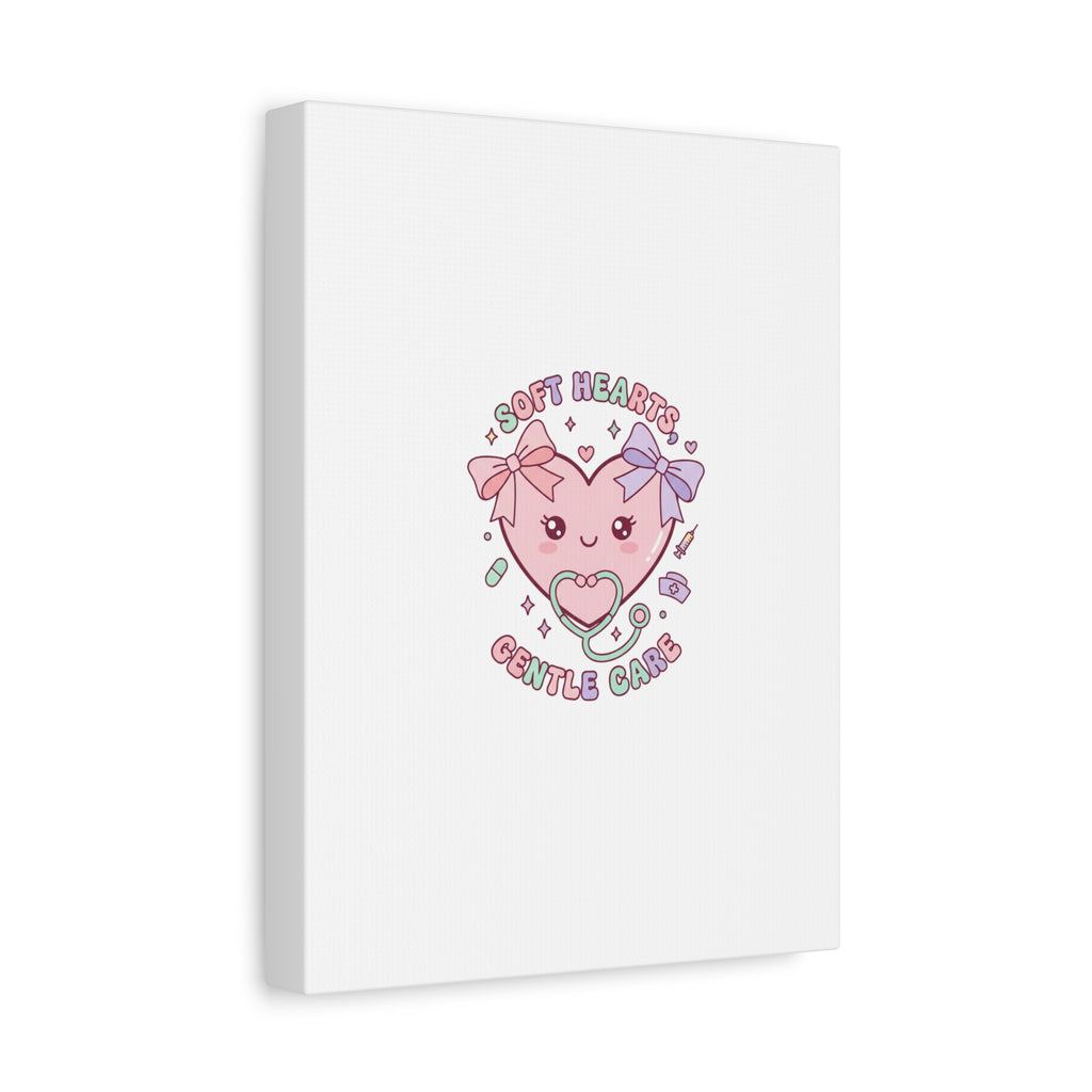 Soft Hearts Gentle Care Canvas, Cute Nurse Graphic | Pastel Coquette Medical Art 36" x 36" 1.25"