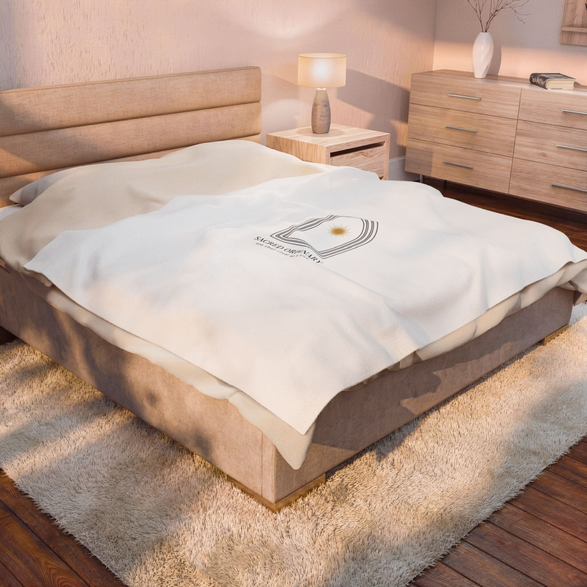 Gothic Arch Minimalist Motif Velveteen Plush Blanket | Quiet Luxury, Serene Typography