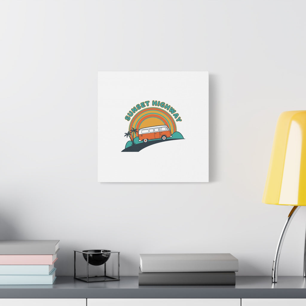 Sunset Highway Van Canvas | 1970s Retro Surf, Vintage Palm Poster 36" x 36" 1.25"