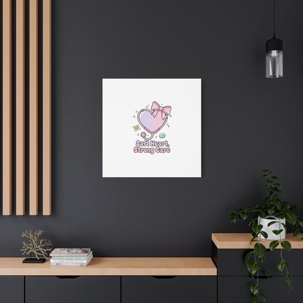 Soft Heart Strong Care Canvas, Pastel Cute Nurse Medical Art | Coquette Healthcare 36" x 36" 1.25"