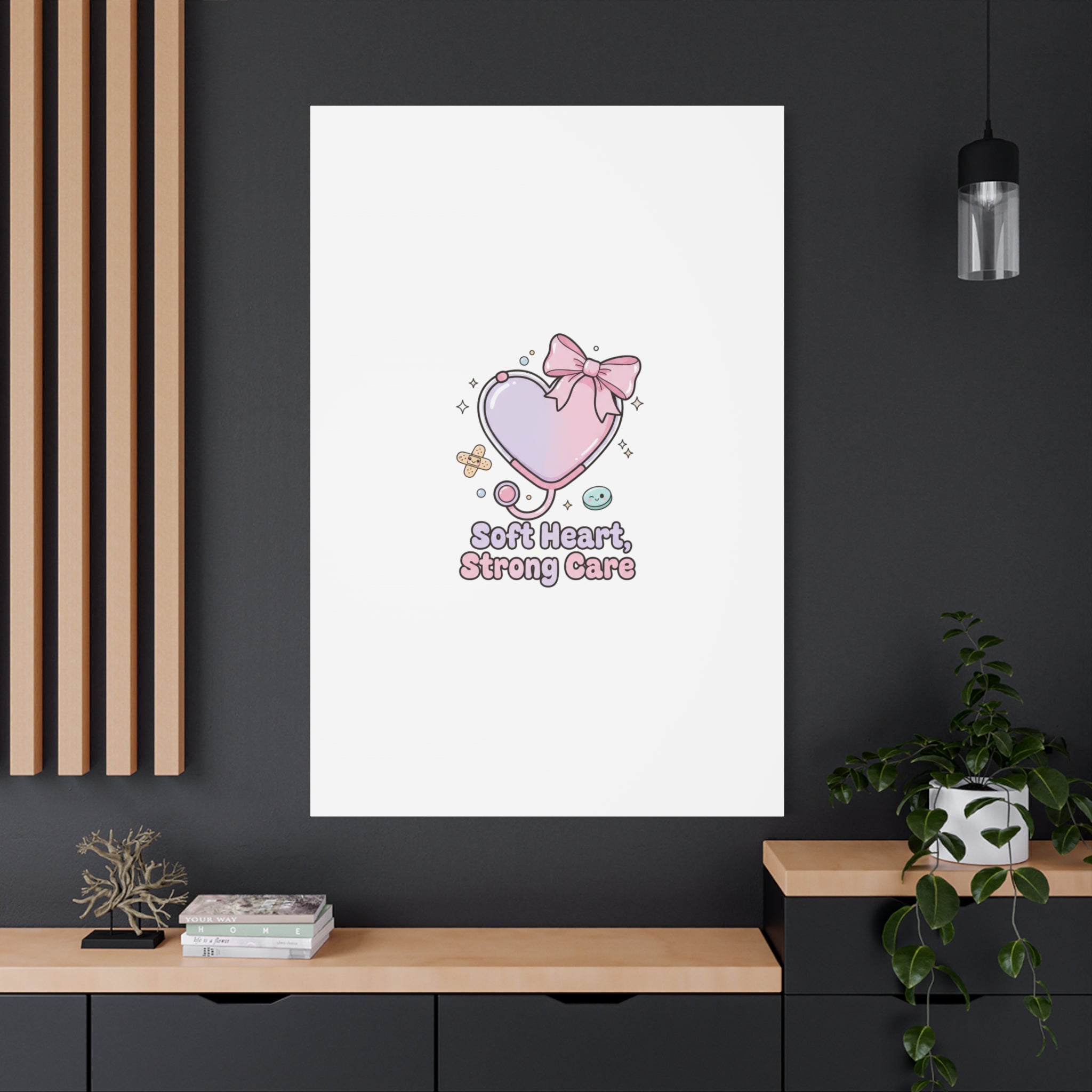 Soft Heart Strong Care Canvas, Pastel Cute Nurse Medical Art | Coquette Healthcare 36" x 36" 1.25"