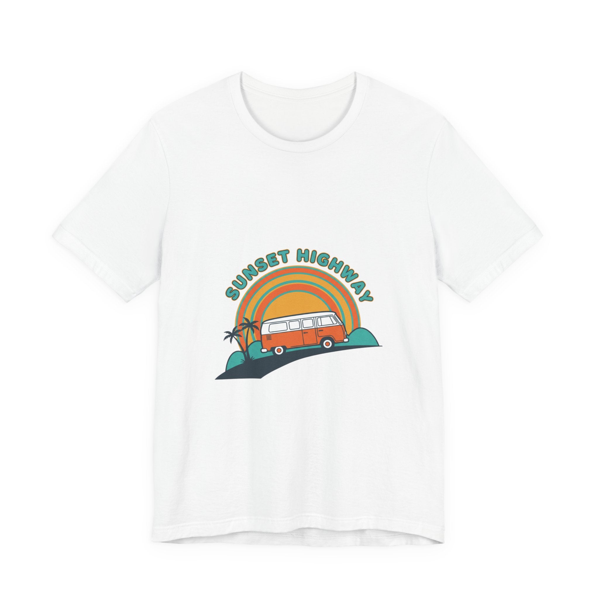 Sunset Highway VW Van Graphic Tee | 70s Sunset Shirt, Retro Surf Vintage Palm White