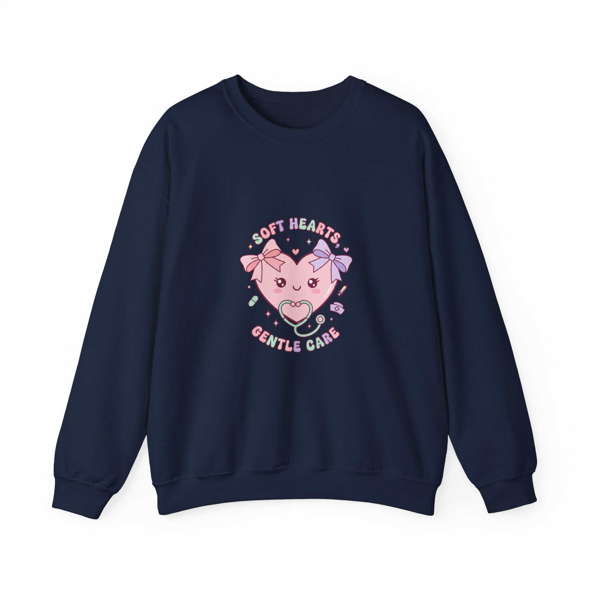 Cute Nurse Heart Crewneck Sweatshirt | pastel coquette medical, kawaii nurse graphic Navy