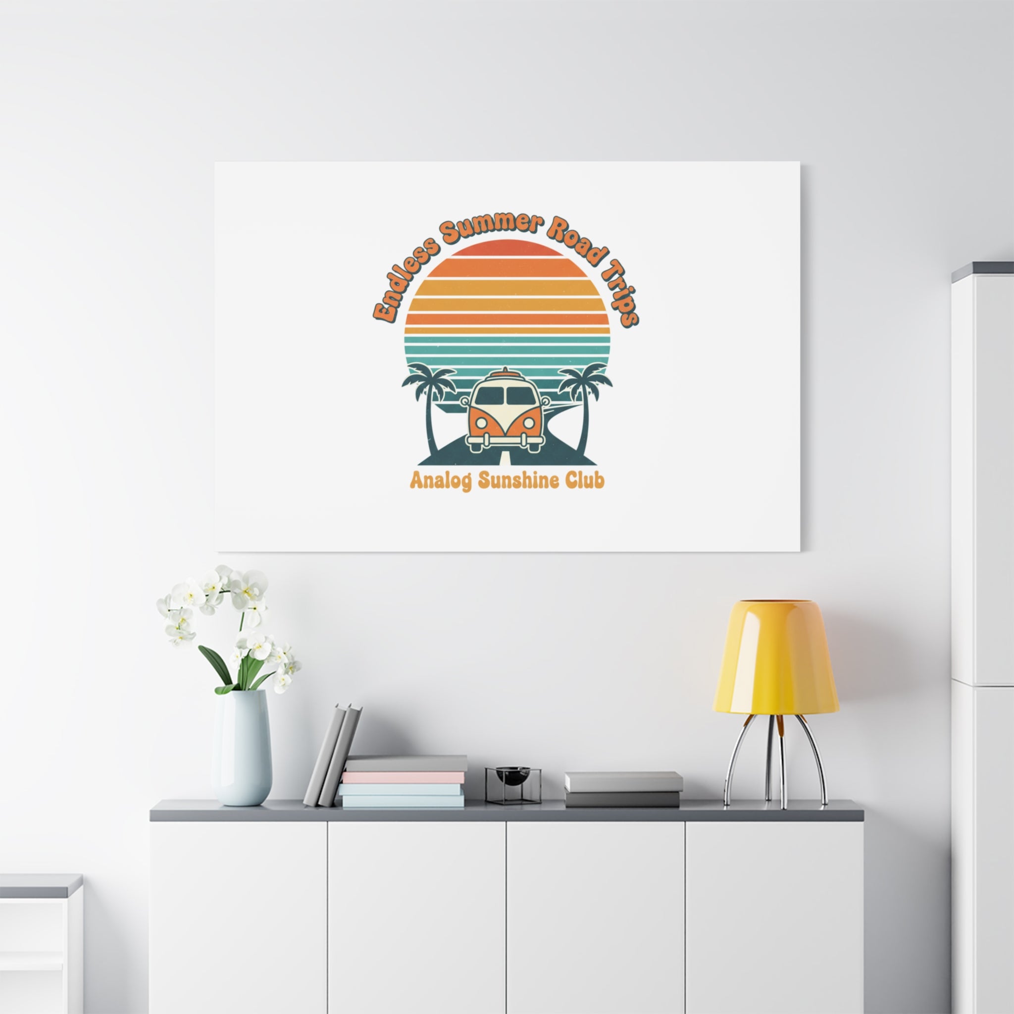 Endless Summer Road Trips Canvas | 1970s Sunset, Retro Surf Palm Art 36" x 36" 1.25"