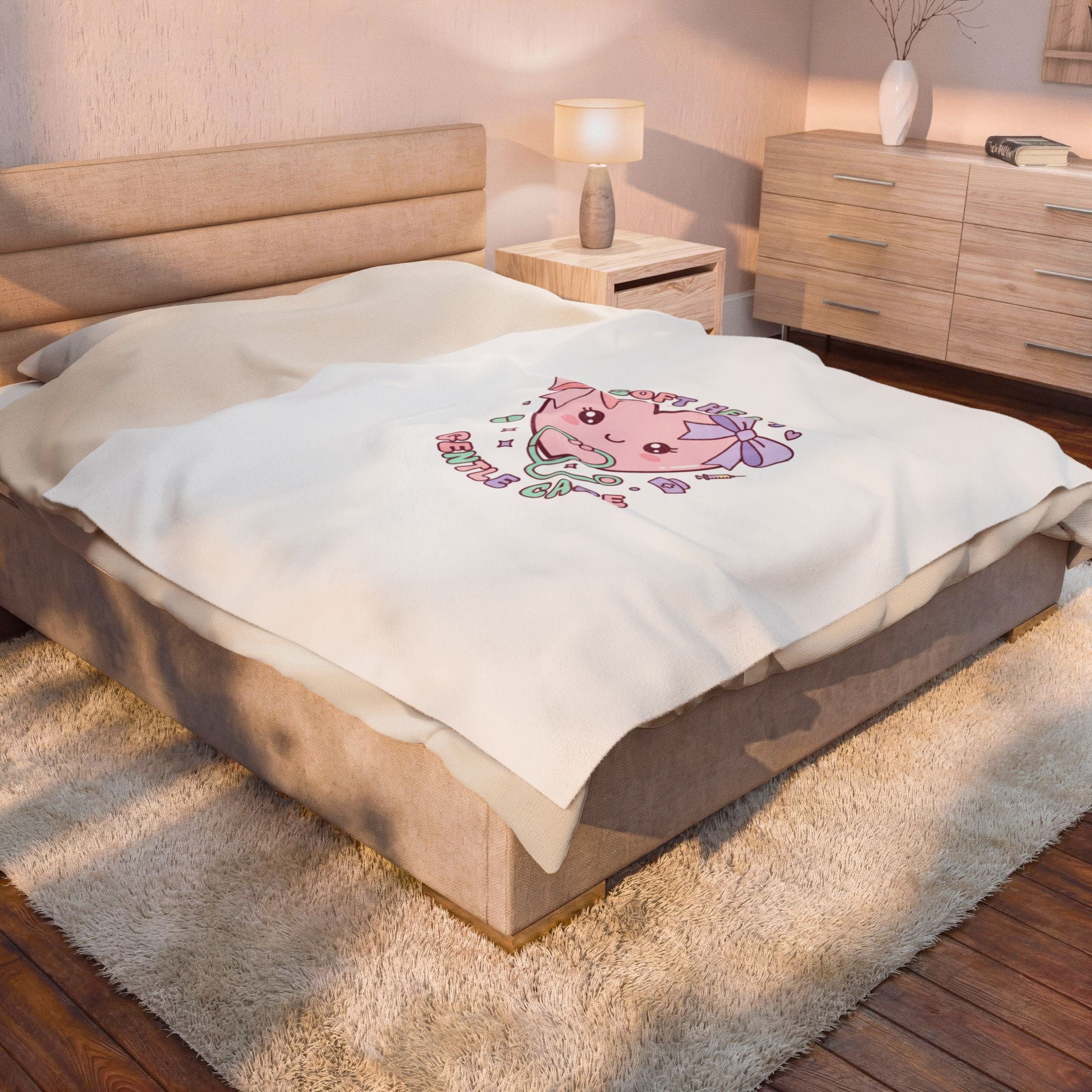 Soft Hearts Gentle Care Velveteen Plush Blanket | pastel kawaii nurse graphic, coquette medical 30" × 40"