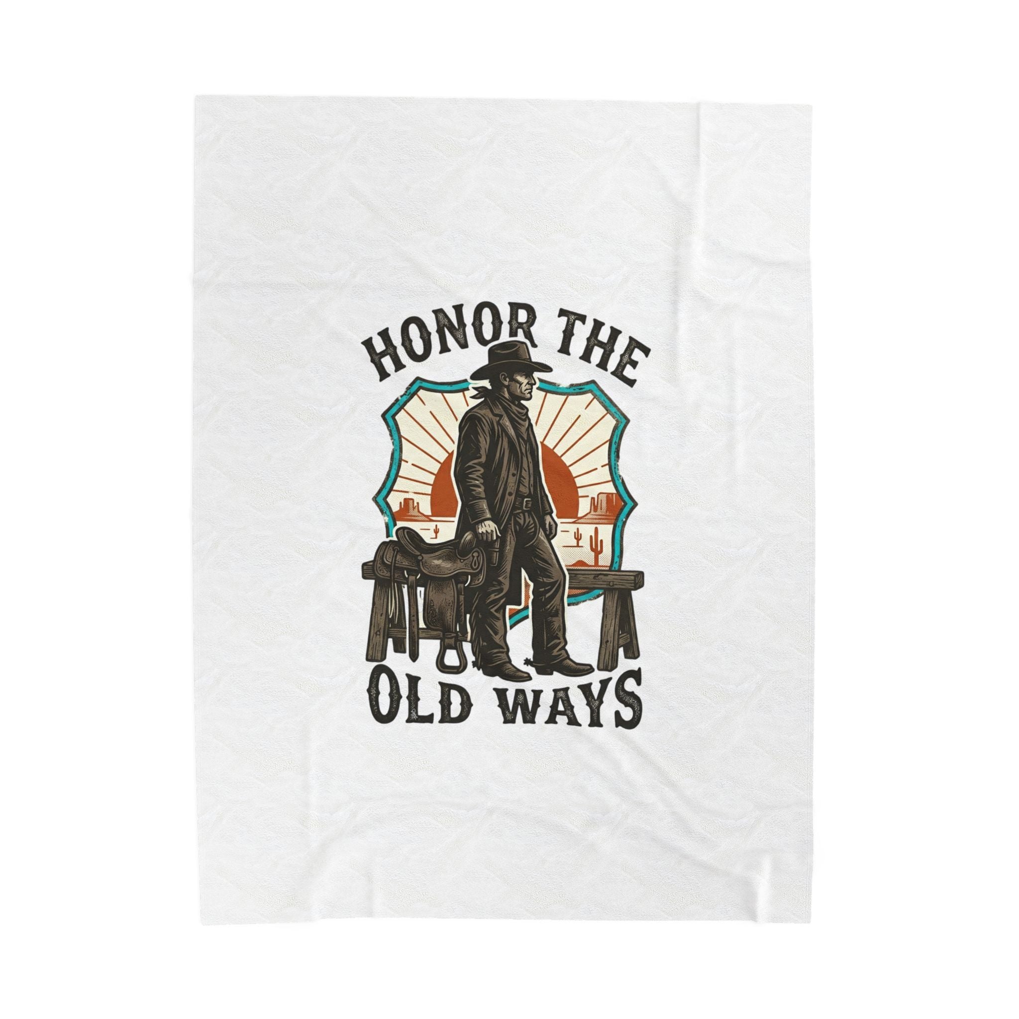 Honor the Old Ways Velveteen Blanket | Western Americana, Vintage Cowboy. 60" × 80"