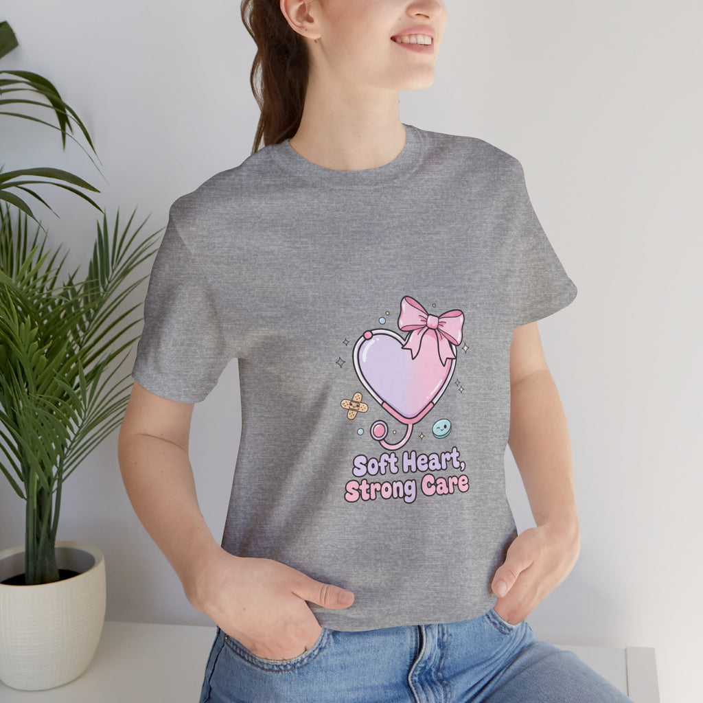 Soft Heart Strong Care T-Shirt | cute nurse graphic, pastel coquette medical shirt Navy