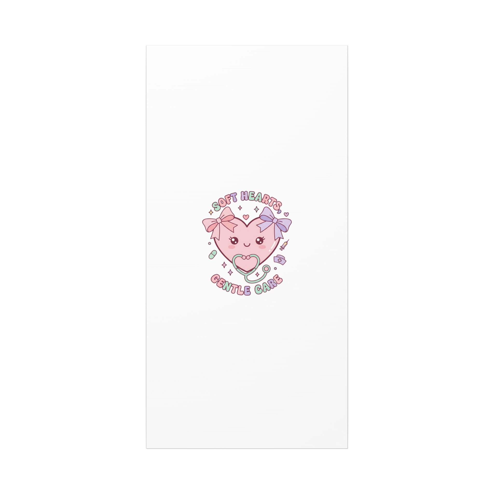 Soft Hearts Gentle Care Canvas, Cute Nurse Graphic | Pastel Coquette Medical Art 20" x 40" (Vertical) 1.25"