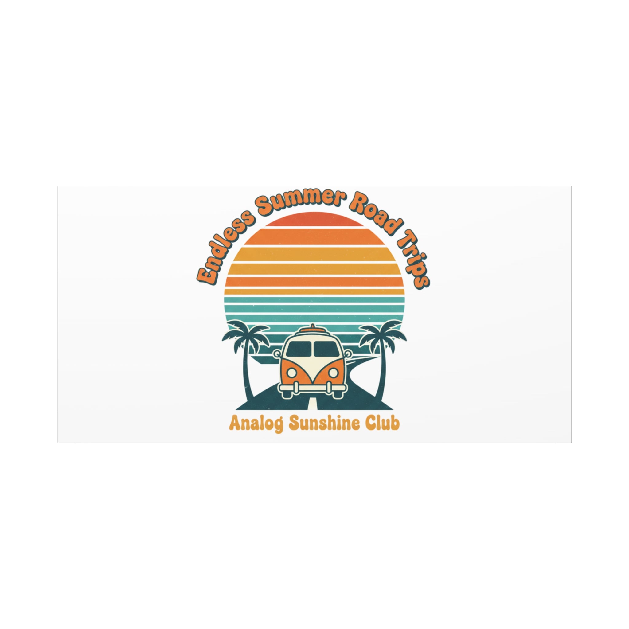 Endless Summer Road Trips Canvas | 1970s Sunset, Retro Surf Palm Art 60" x 30" (Horizontal) 1.25"