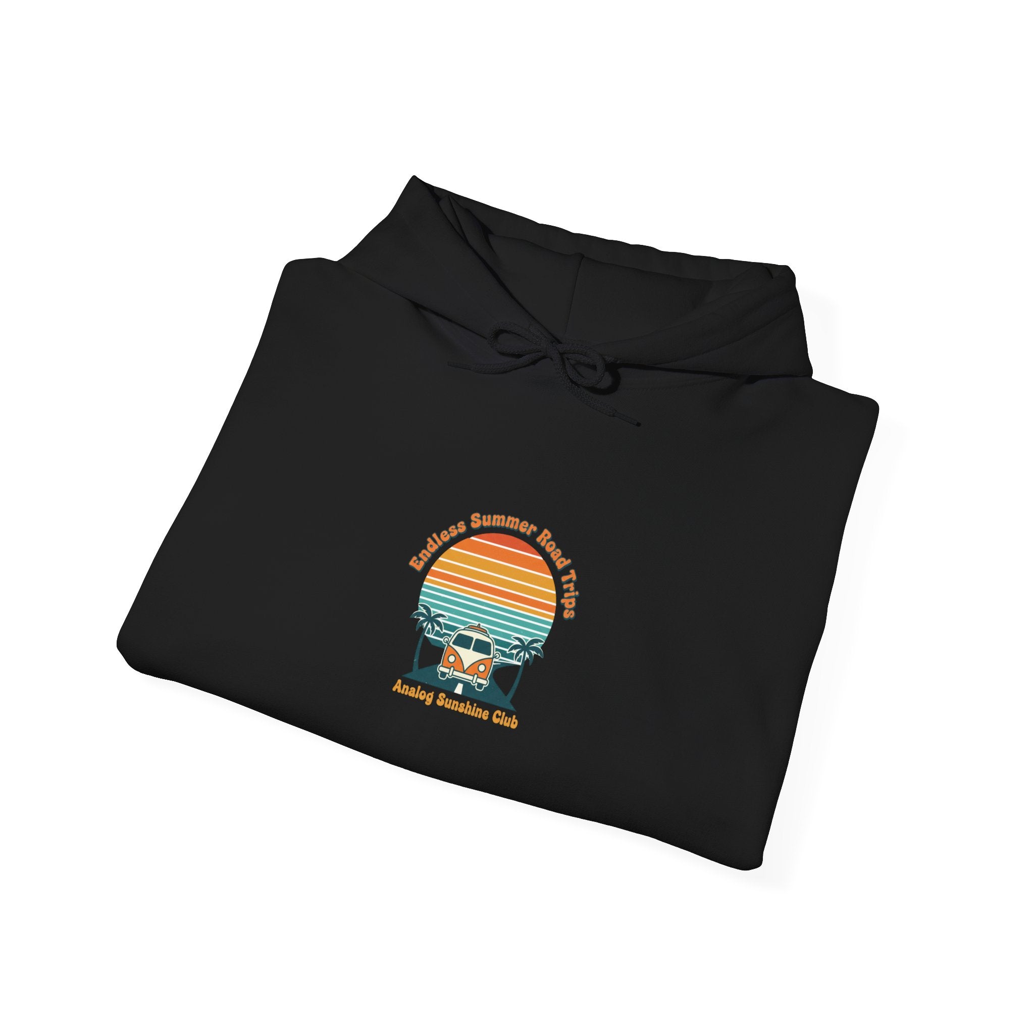 Retro 70s Sunset Surf Hoodie | vintage palm golden hour postcard design