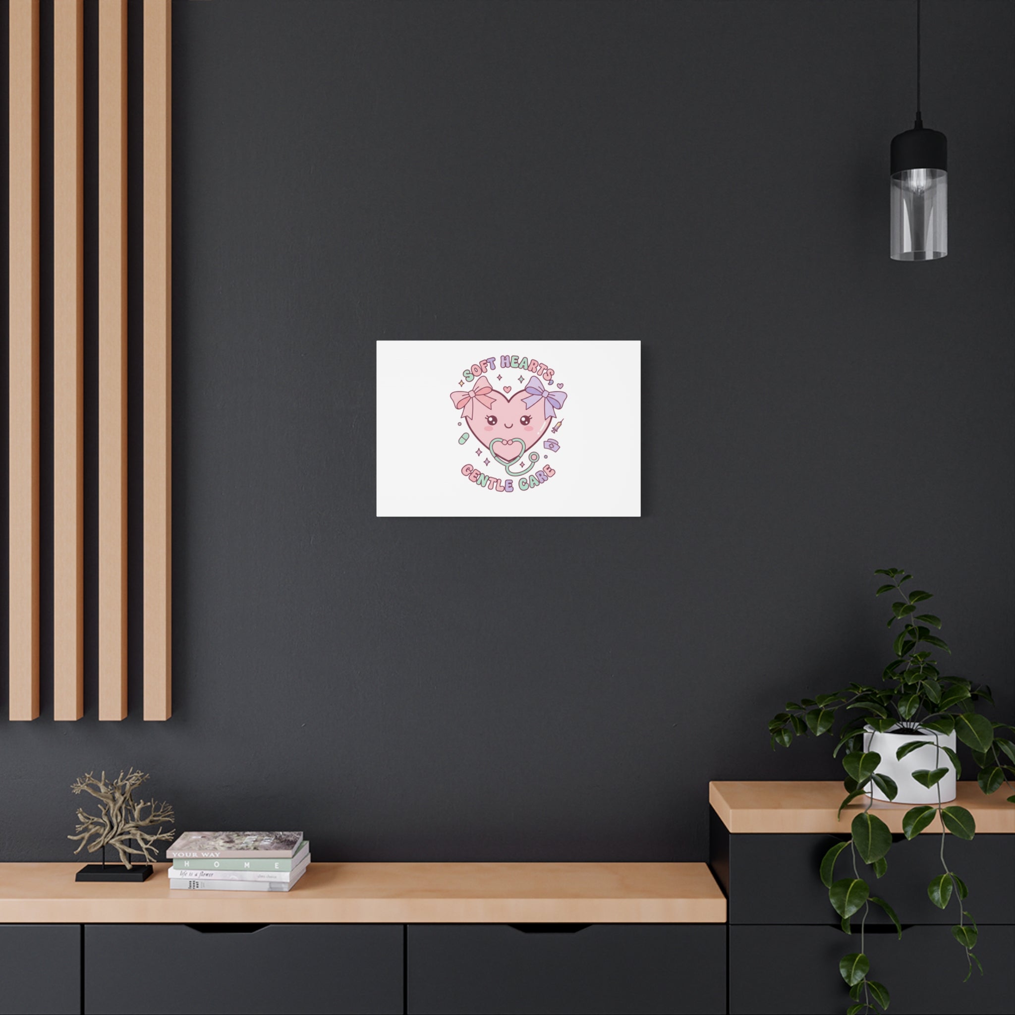 Soft Hearts Gentle Care Canvas, Cute Nurse Graphic | Pastel Coquette Medical Art 36" x 36" 1.25"