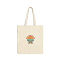 Retro 70s Sunset Palm Tote | Analog Sunshine, Vintage Surf Postcard Natural 15" x 16"