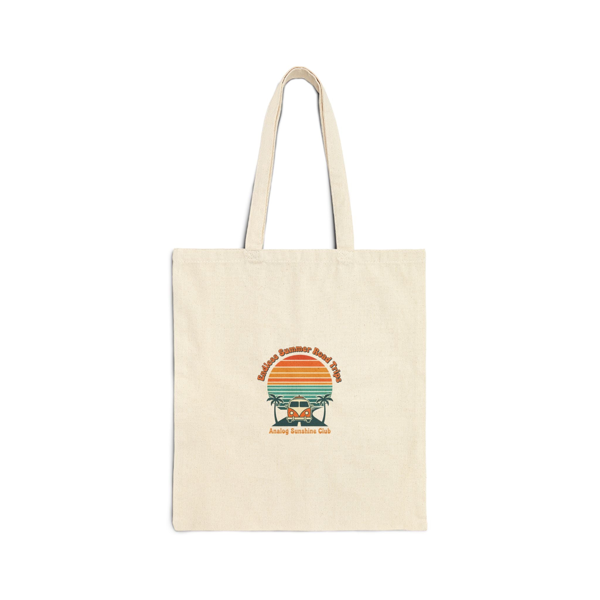 Retro 70s Sunset Palm Tote | Analog Sunshine, Vintage Surf Postcard Natural 15" x 16"
