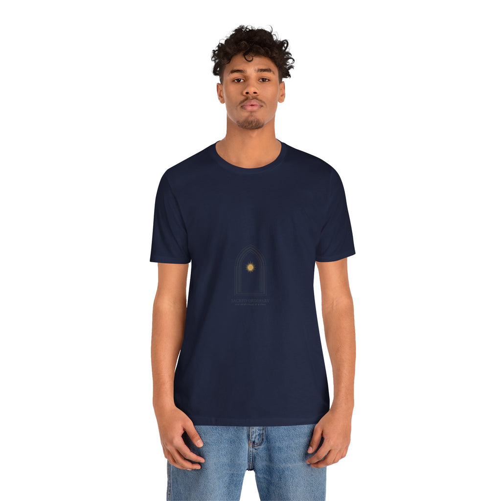 Gothic Arch Minimal Tee | Monastic Minimalism, serene typography Navy