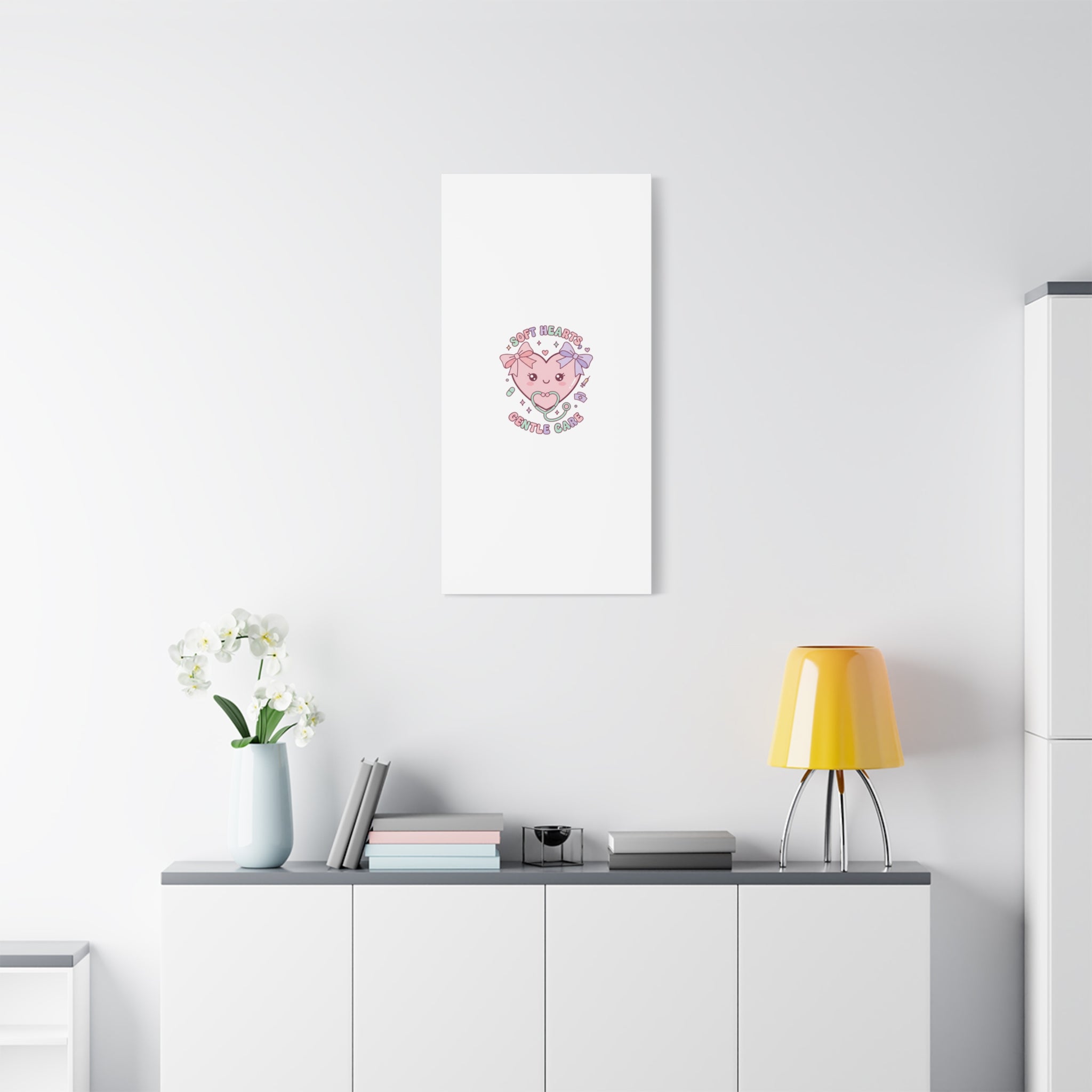Soft Hearts Gentle Care Canvas, Cute Nurse Graphic | Pastel Coquette Medical Art 36" x 36" 1.25"
