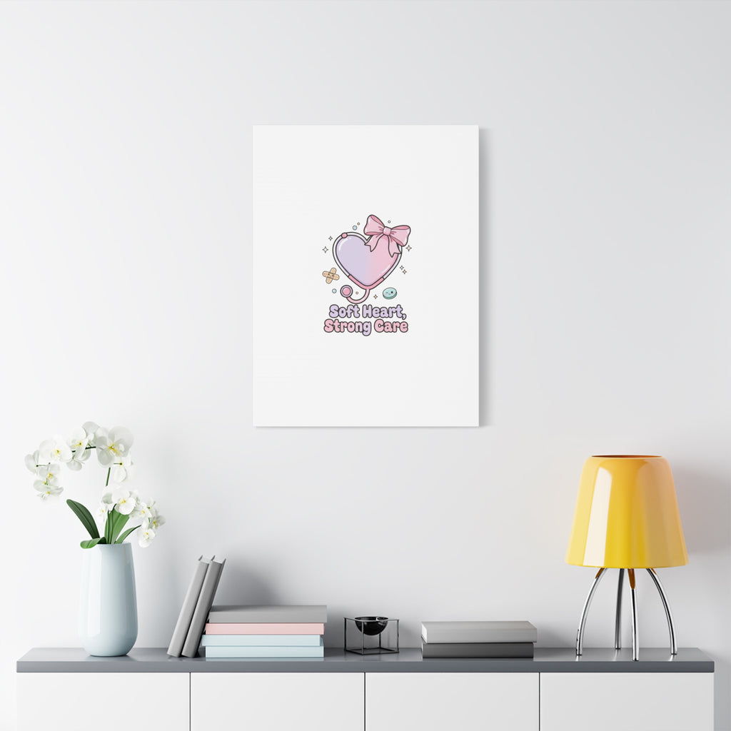 Soft Heart Strong Care Canvas, Pastel Cute Nurse Medical Art | Coquette Healthcare 36" x 36" 1.25"