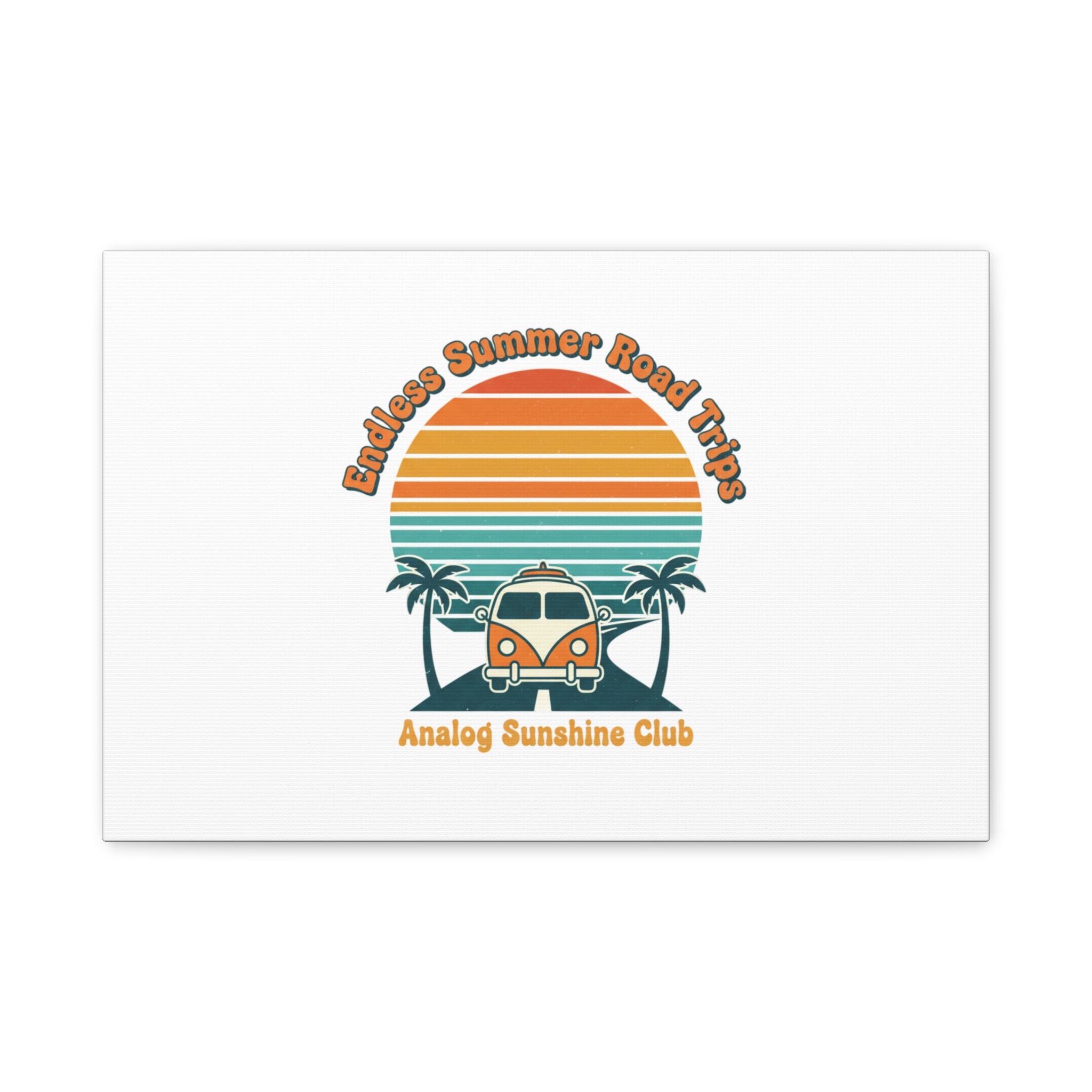 Endless Summer Road Trips Canvas | 1970s Sunset, Retro Surf Palm Art 18″ x 12″ (Horizontal) 1.25"