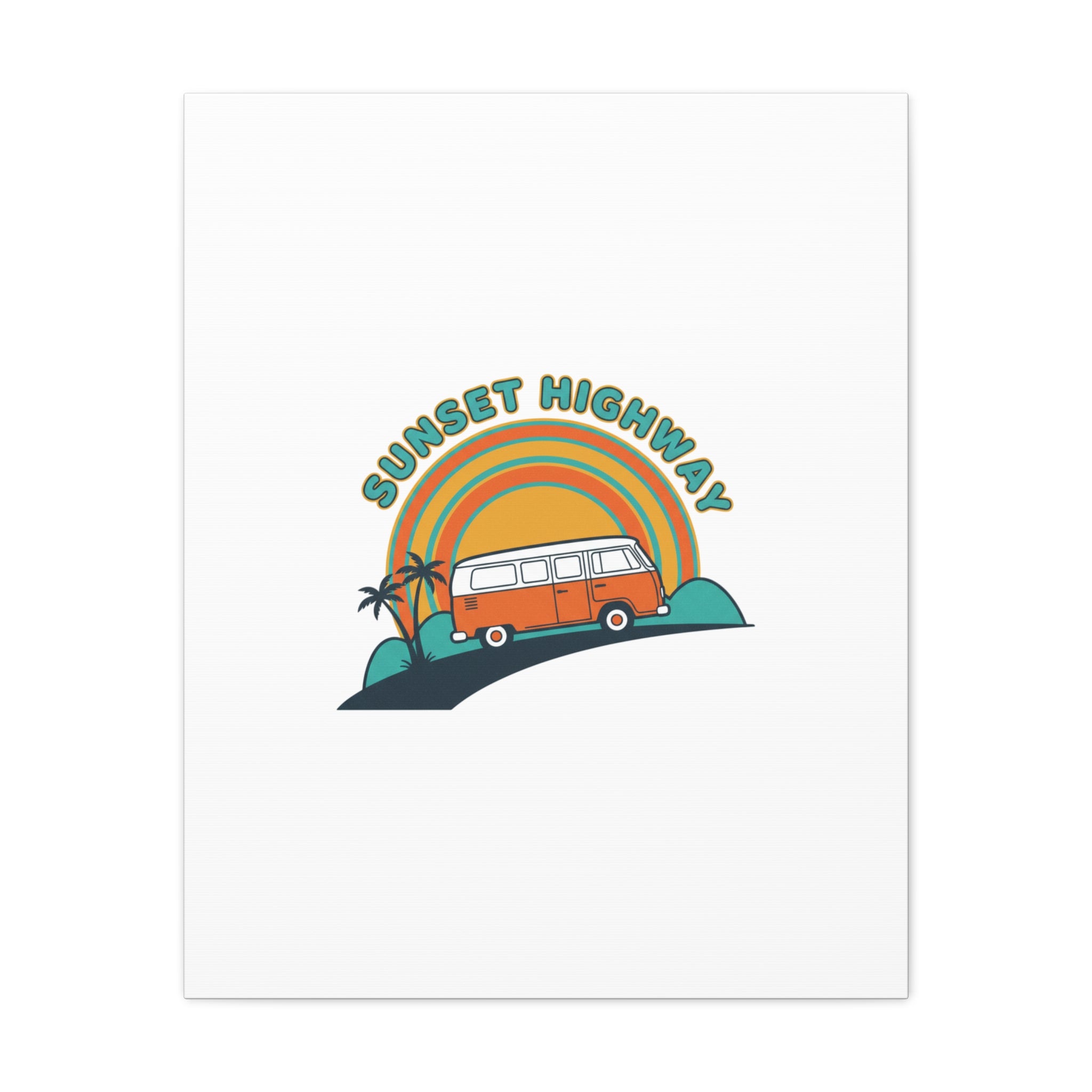 Sunset Highway Van Canvas | 1970s Retro Surf, Vintage Palm Poster 24" x 30" (Vertical) 1.25"