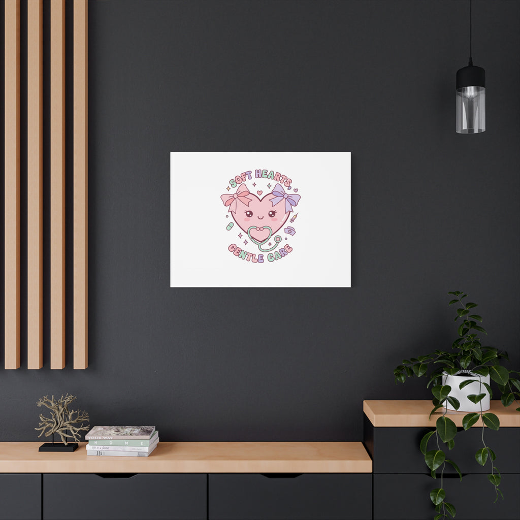 Soft Hearts Gentle Care Canvas, Cute Nurse Graphic | Pastel Coquette Medical Art 36" x 36" 1.25"