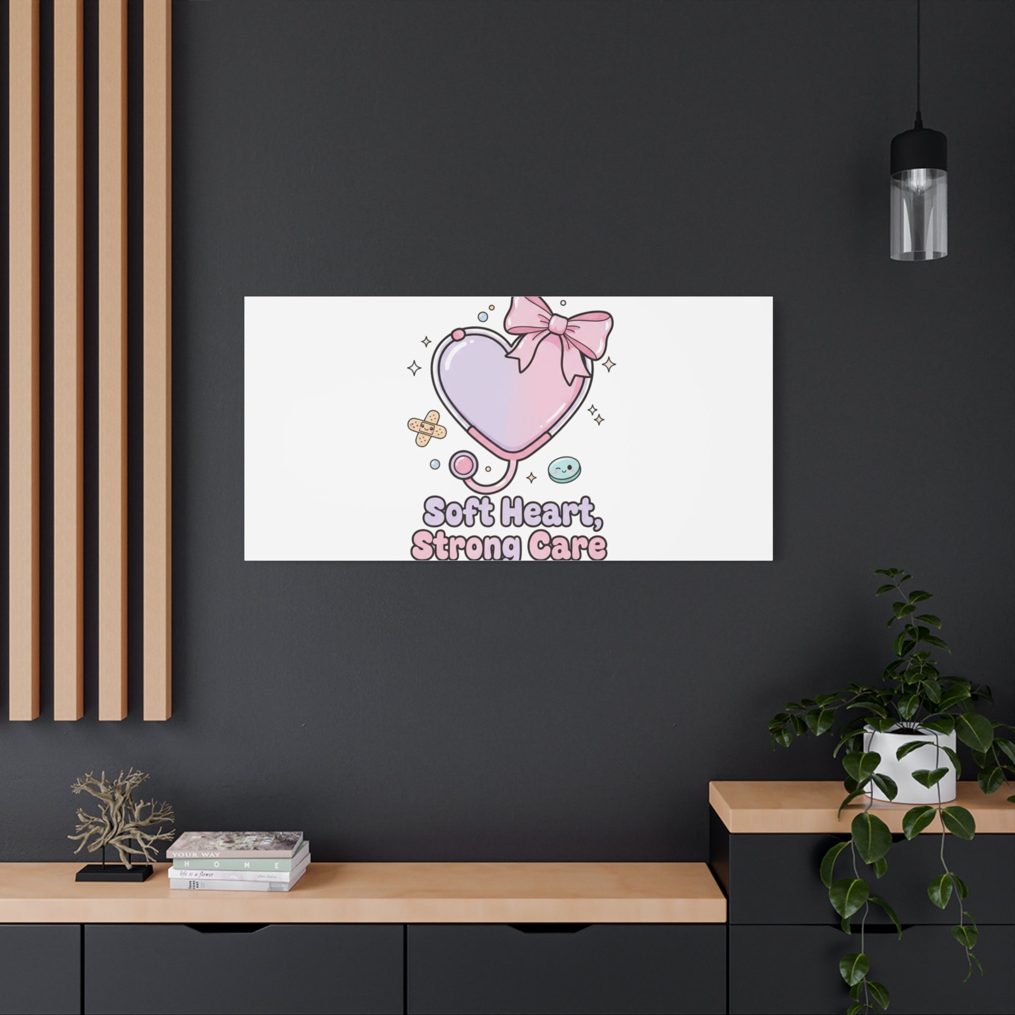Soft Heart Strong Care Canvas, Pastel Cute Nurse Medical Art | Coquette Healthcare 36" x 36" 1.25"