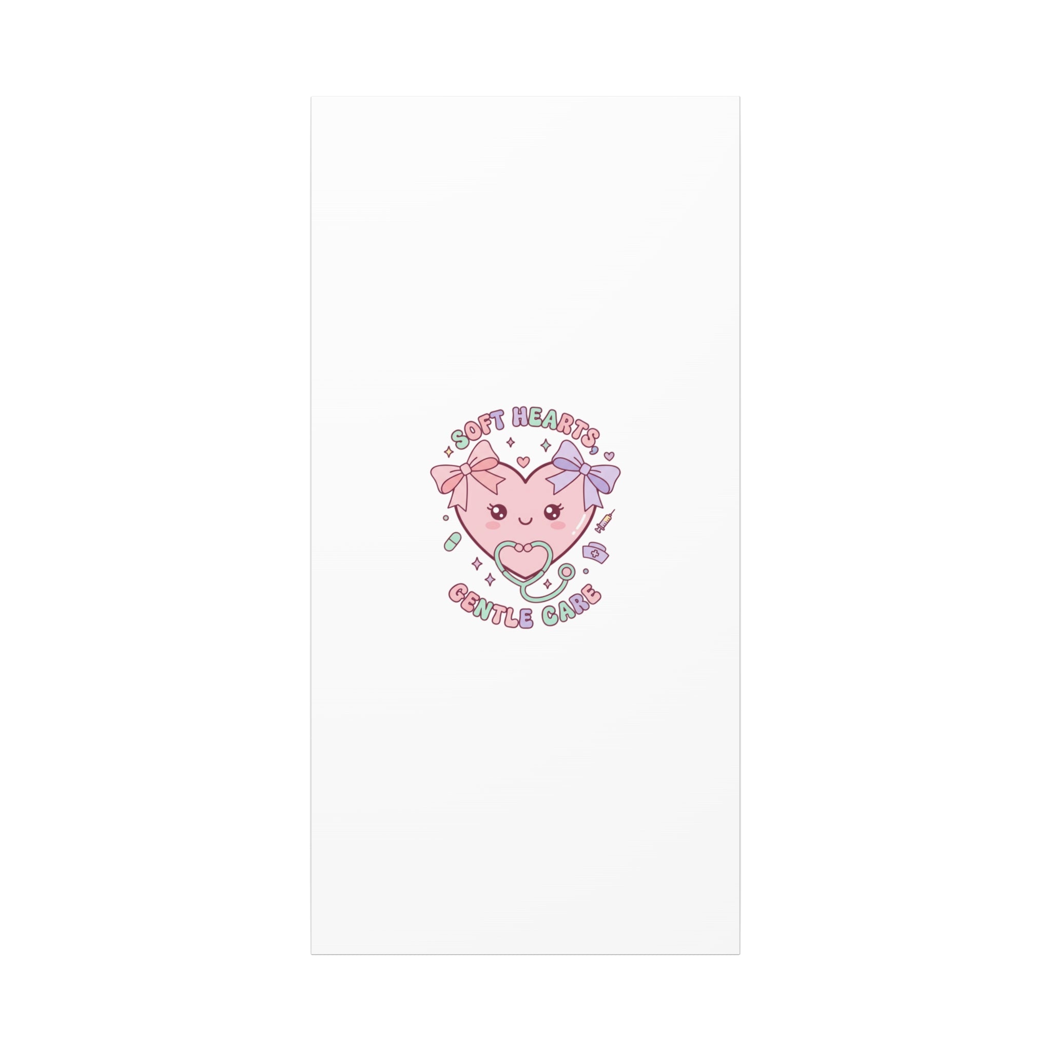 Soft Hearts Gentle Care Canvas, Cute Nurse Graphic | Pastel Coquette Medical Art 24″ x 48″ (Vertical) 1.25"