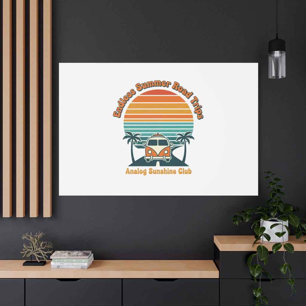 Endless Summer Road Trips Canvas | 1970s Sunset, Retro Surf Palm Art 36" x 36" 1.25"