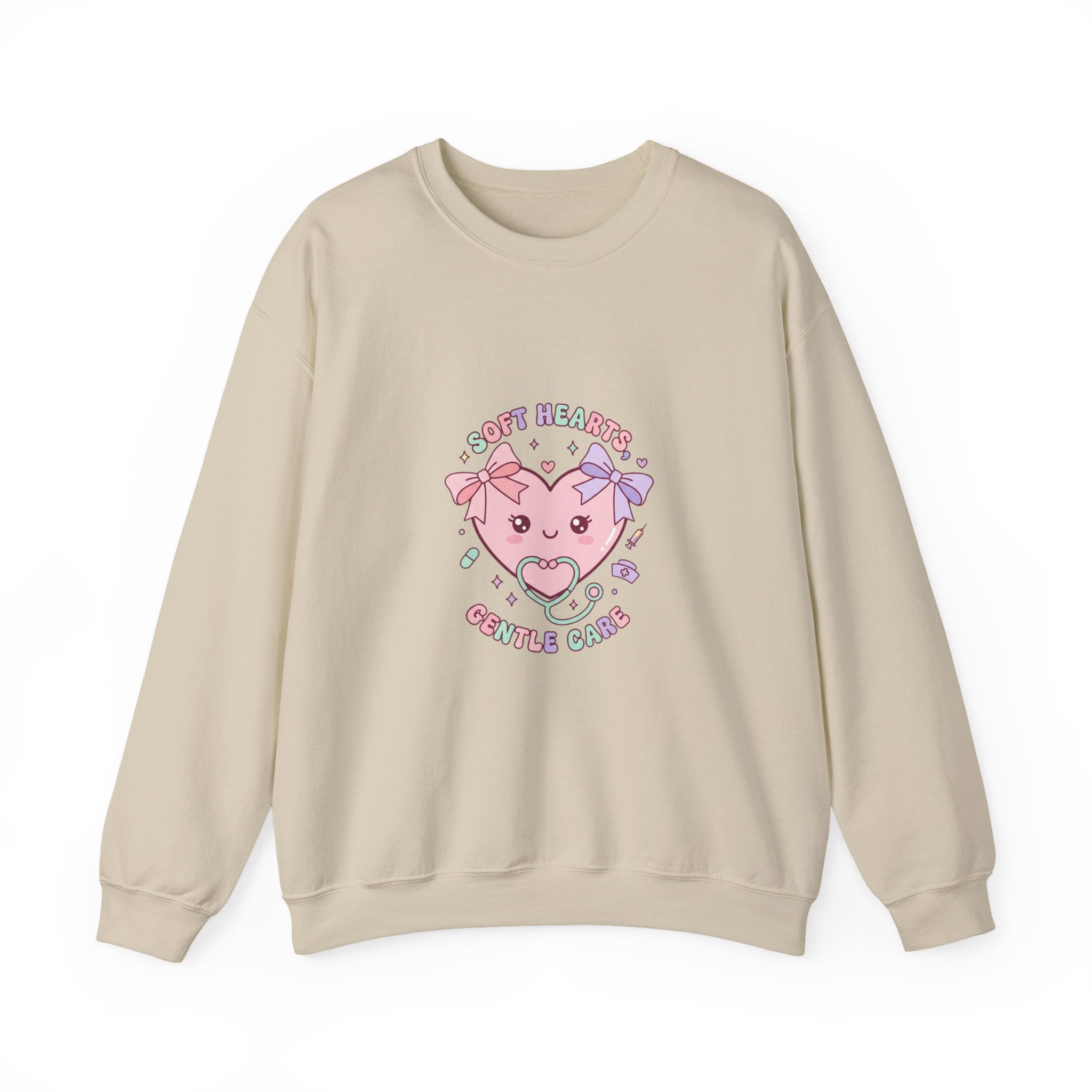 Cute Nurse Heart Crewneck Sweatshirt | pastel coquette medical, kawaii nurse graphic Sand