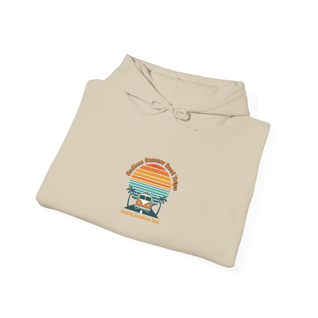 Retro 70s Sunset Surf Hoodie | vintage palm golden hour postcard design