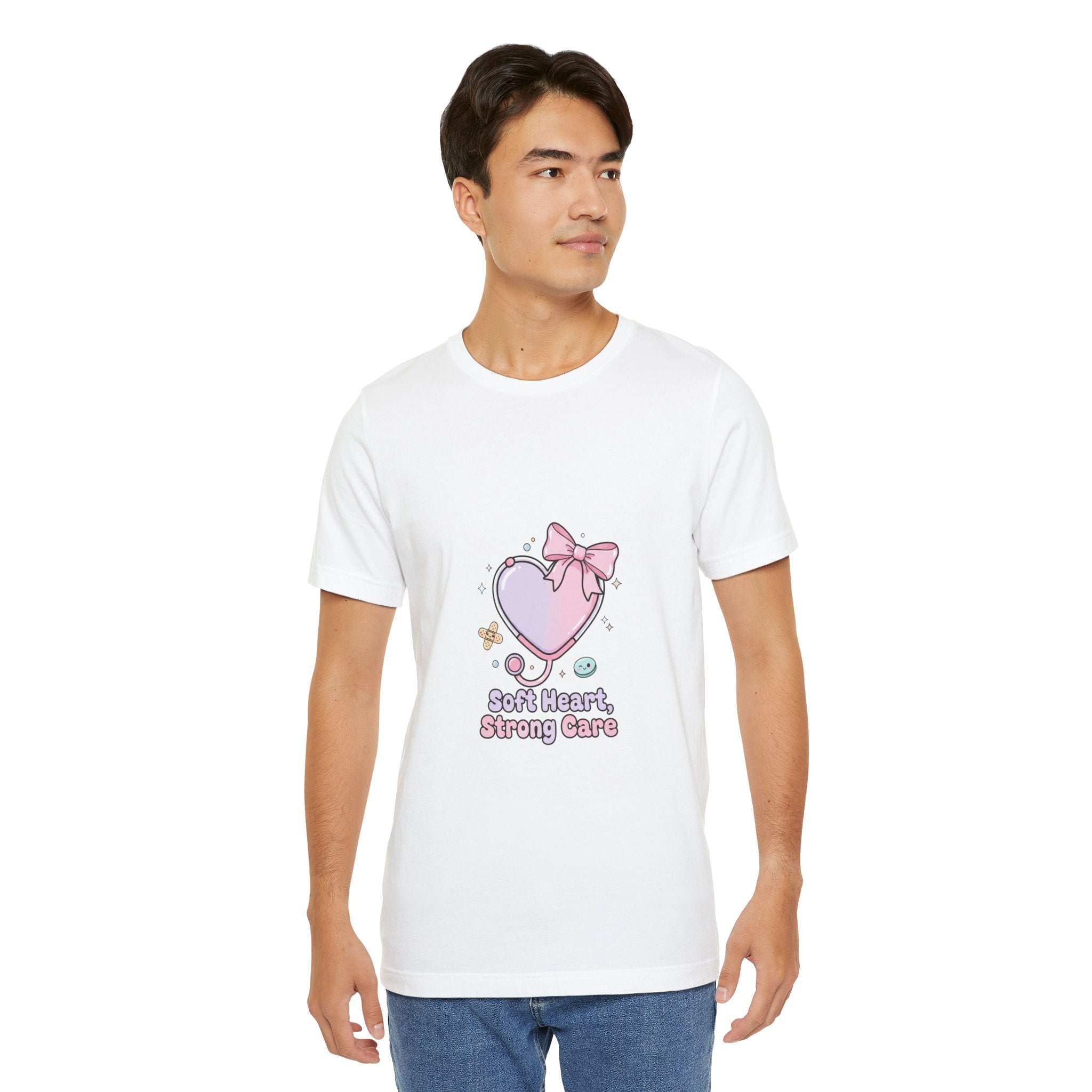 Soft Heart Strong Care T-Shirt | cute nurse graphic, pastel coquette medical shirt Navy