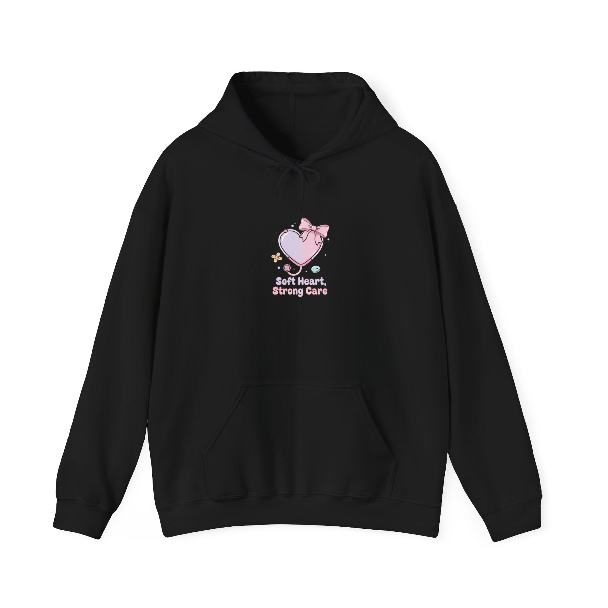 Cute Nurse Heart Graphic Hoodie | pastel coquette medical, kawaii nurse merch Black