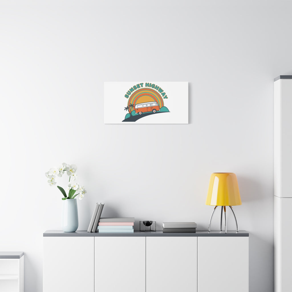 Sunset Highway Van Canvas | 1970s Retro Surf, Vintage Palm Poster 36" x 36" 1.25"
