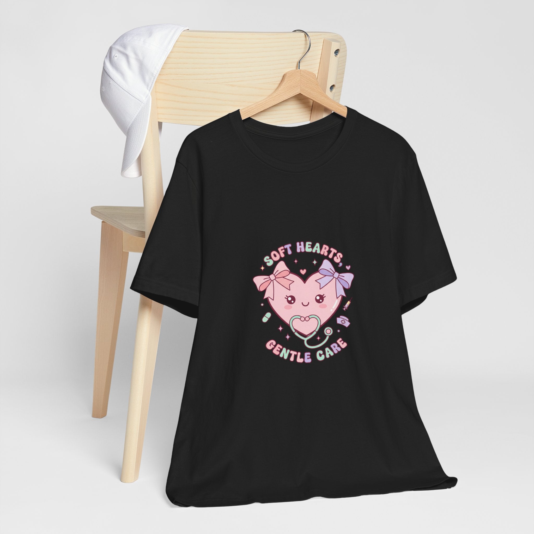 Kawaii Nurse Heart Tee | pastel healthcare design, coquette medical shirt Navy