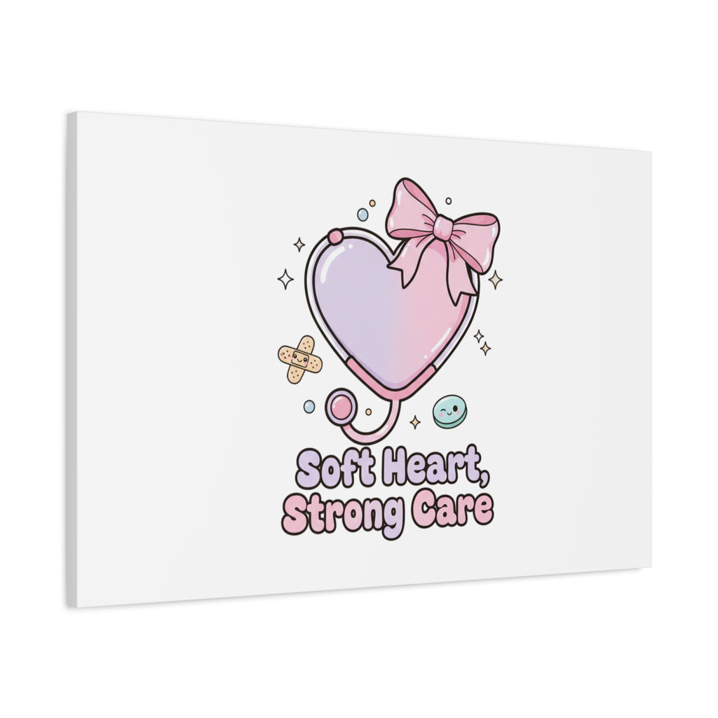 Soft Heart Strong Care Canvas, Pastel Cute Nurse Medical Art | Coquette Healthcare 36" x 36" 1.25"
