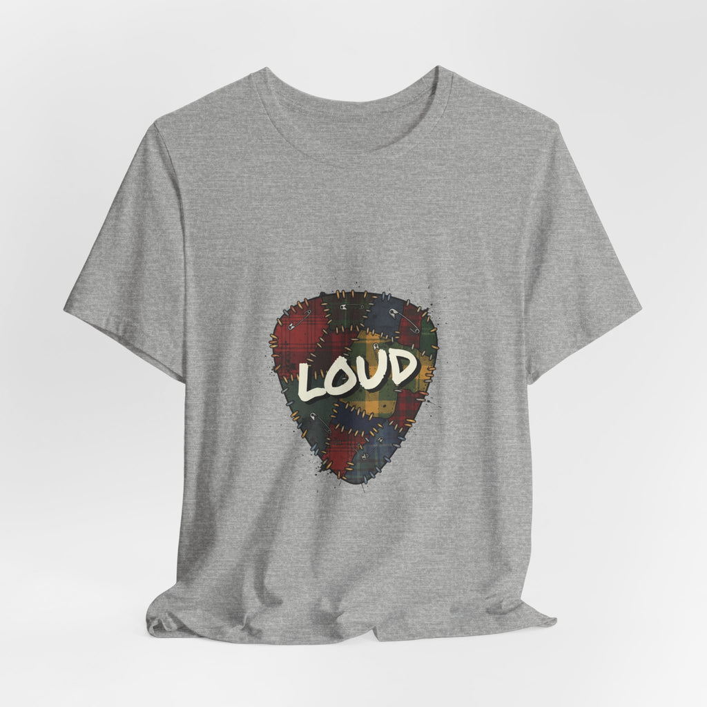 Loud Plaid Patchwork Guitar Pick Tee | Grunge Shirt, 90s Rock Revival Navy