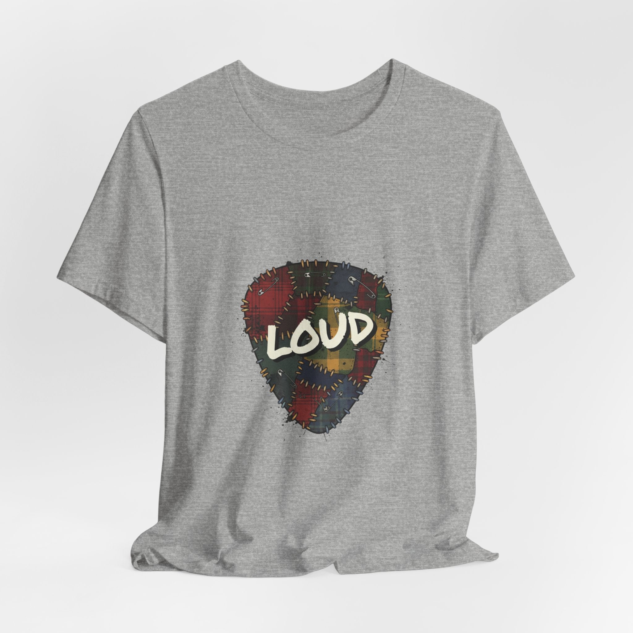 Loud Plaid Patchwork Guitar Pick Tee | Grunge Shirt, 90s Rock Revival Navy