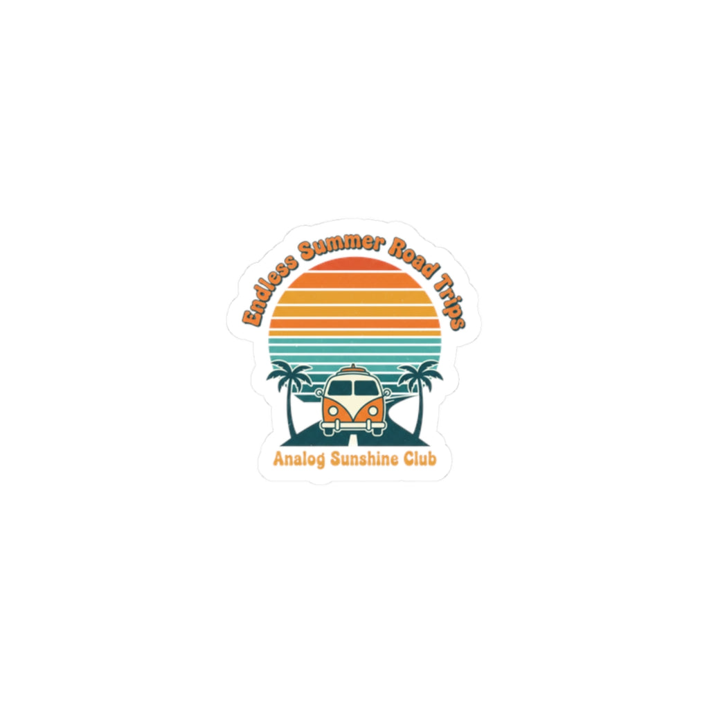Retro VW Camper Sunset Sticker | 70s sunset, vintage palm postcard