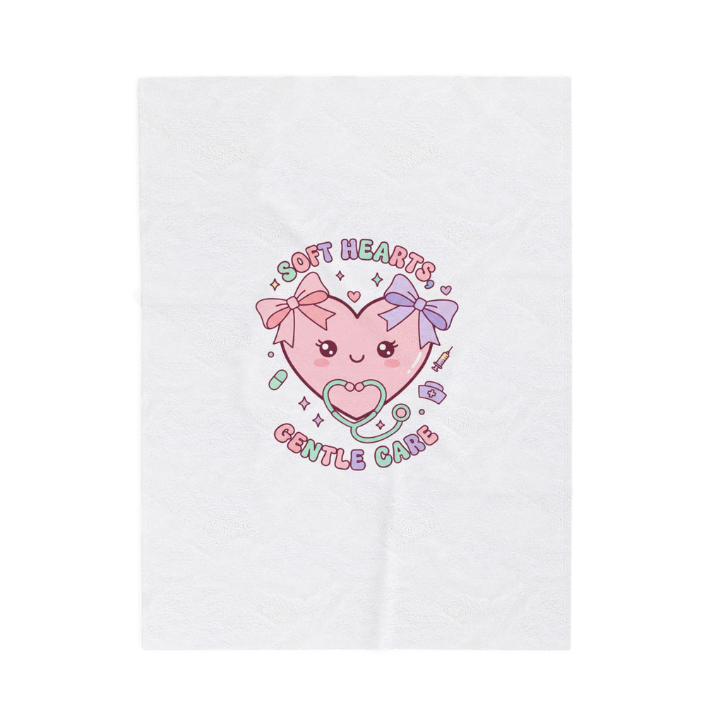 Soft Hearts Gentle Care Velveteen Plush Blanket | pastel kawaii nurse graphic, coquette medical 30" × 40"