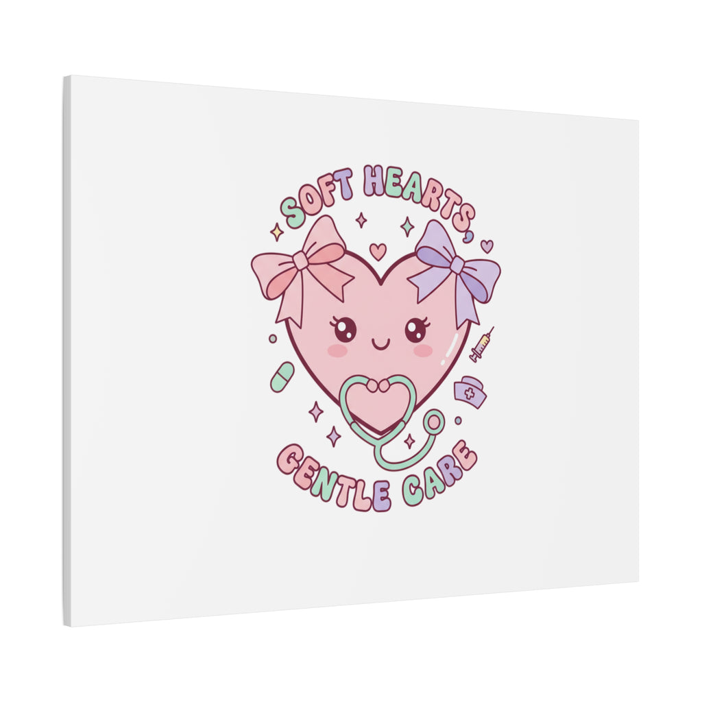Soft Hearts Gentle Care Canvas, Cute Nurse Graphic | Pastel Coquette Medical Art 36" x 36" 1.25"