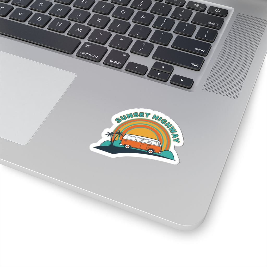 Sunset Highway Van Sticker | 70s Retro Surf, Vintage Palm Postcard