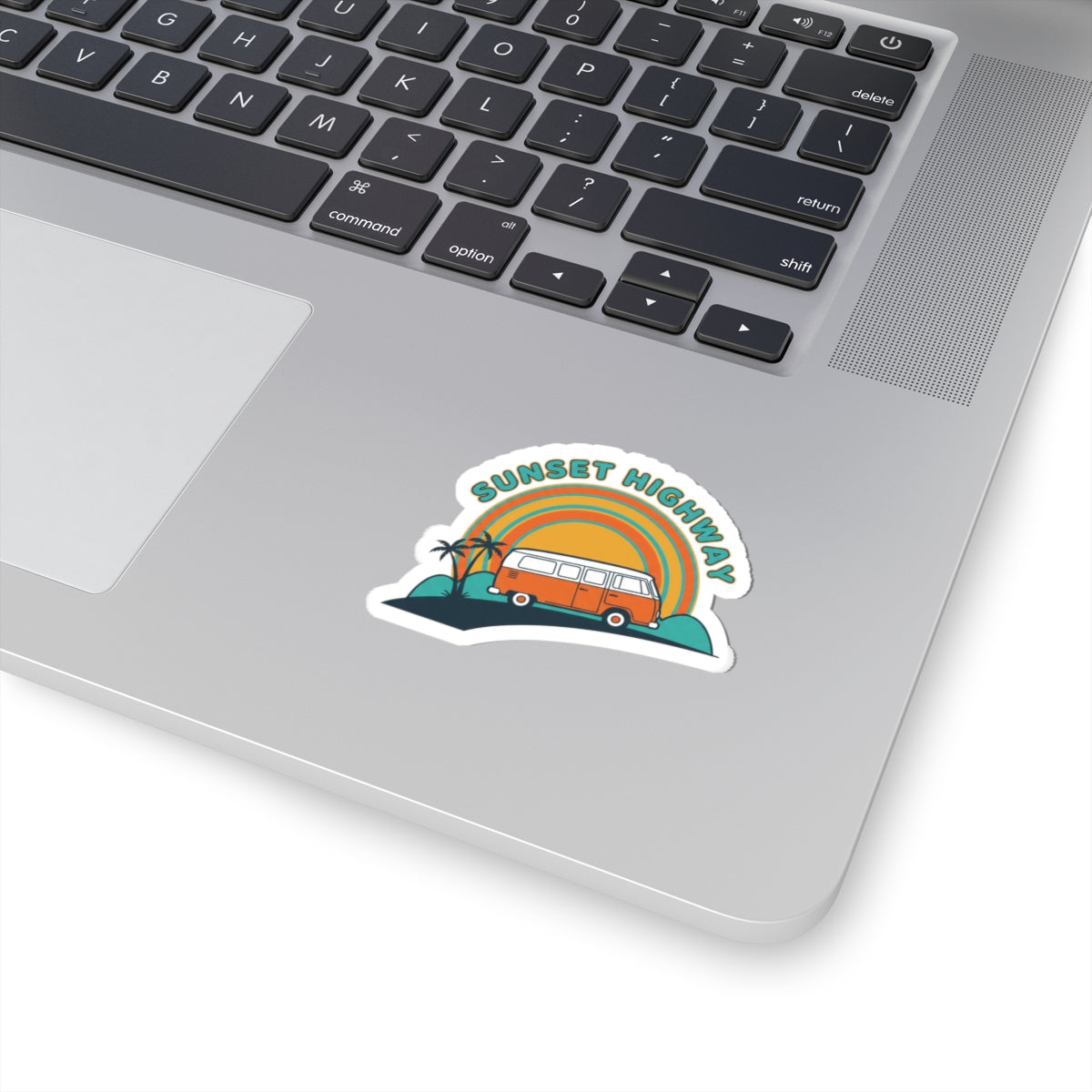 Sunset Highway Van Sticker | 70s Retro Surf, Vintage Palm Postcard