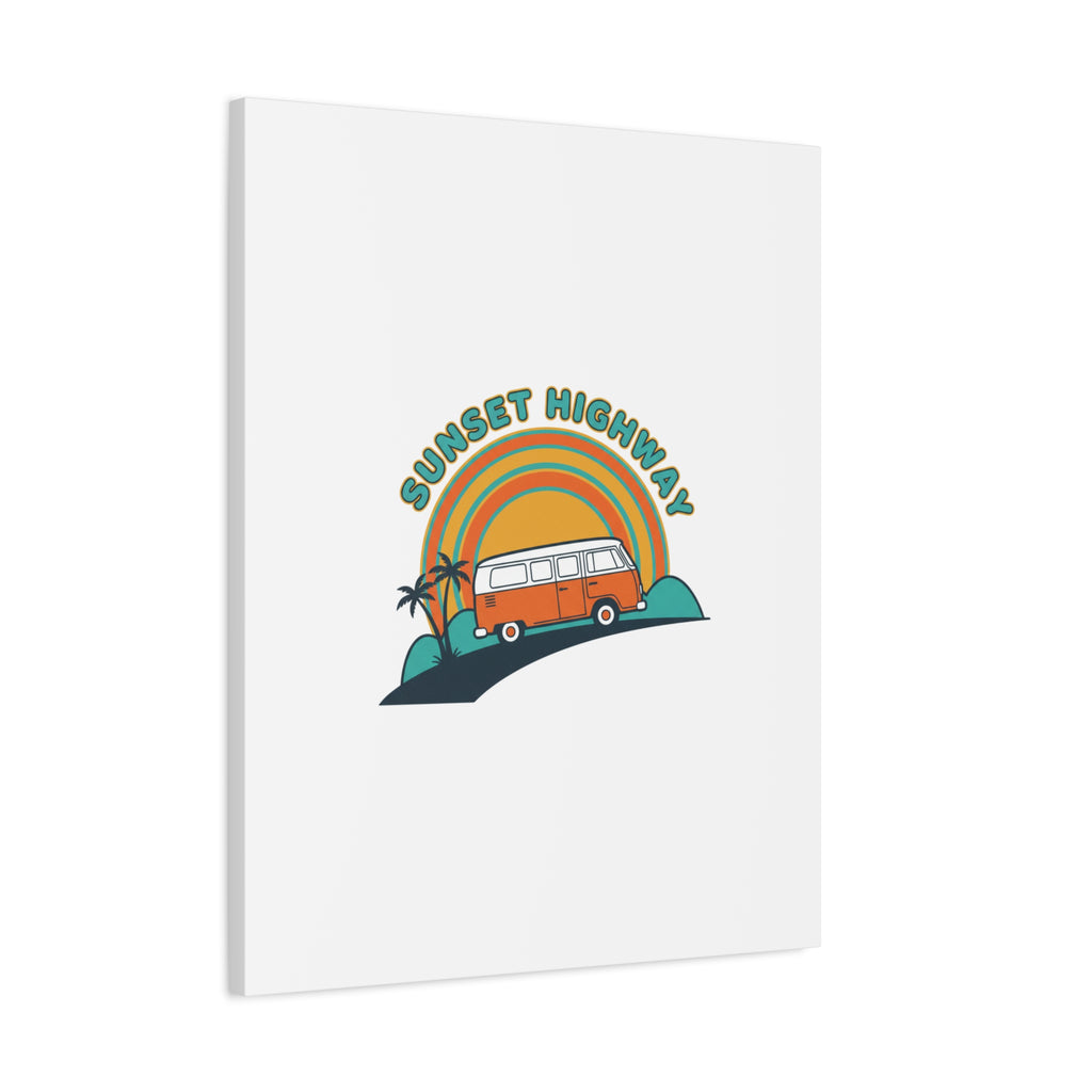 Sunset Highway Van Canvas | 1970s Retro Surf, Vintage Palm Poster 36" x 36" 1.25"