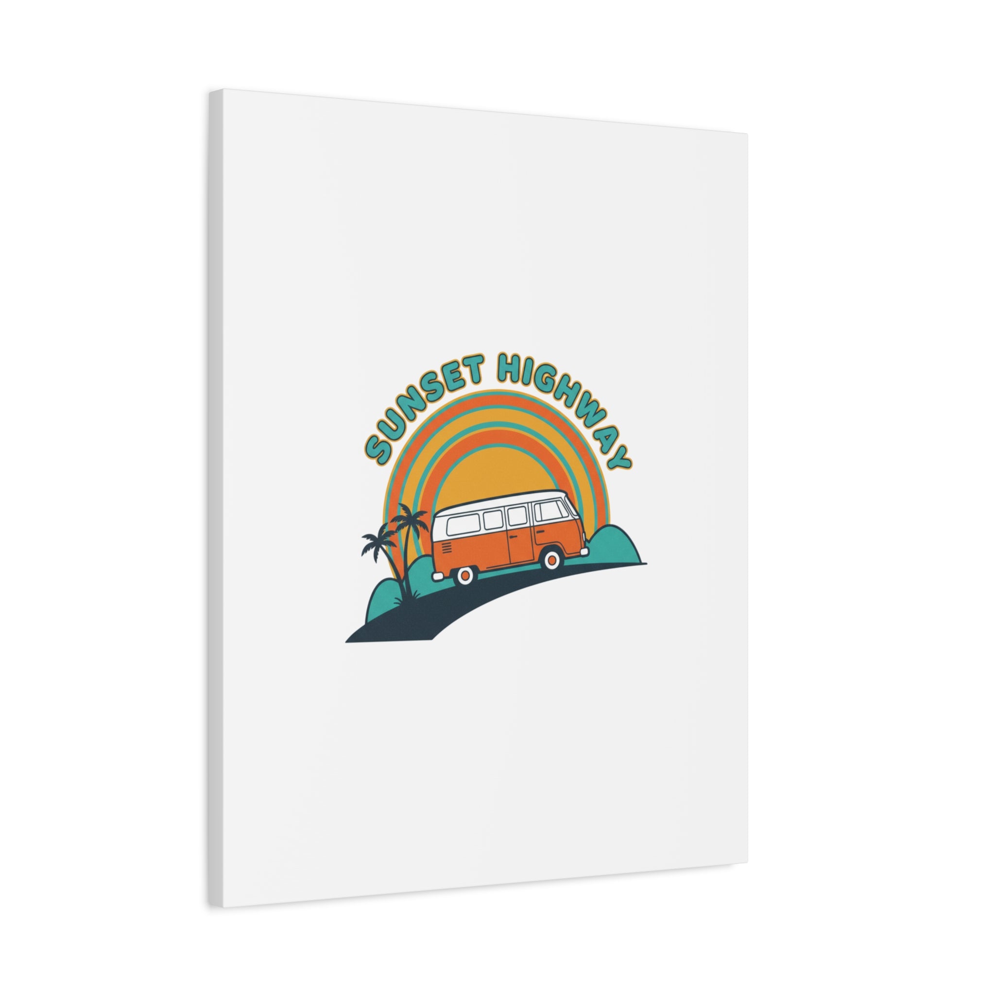 Sunset Highway Van Canvas | 1970s Retro Surf, Vintage Palm Poster 36" x 36" 1.25"