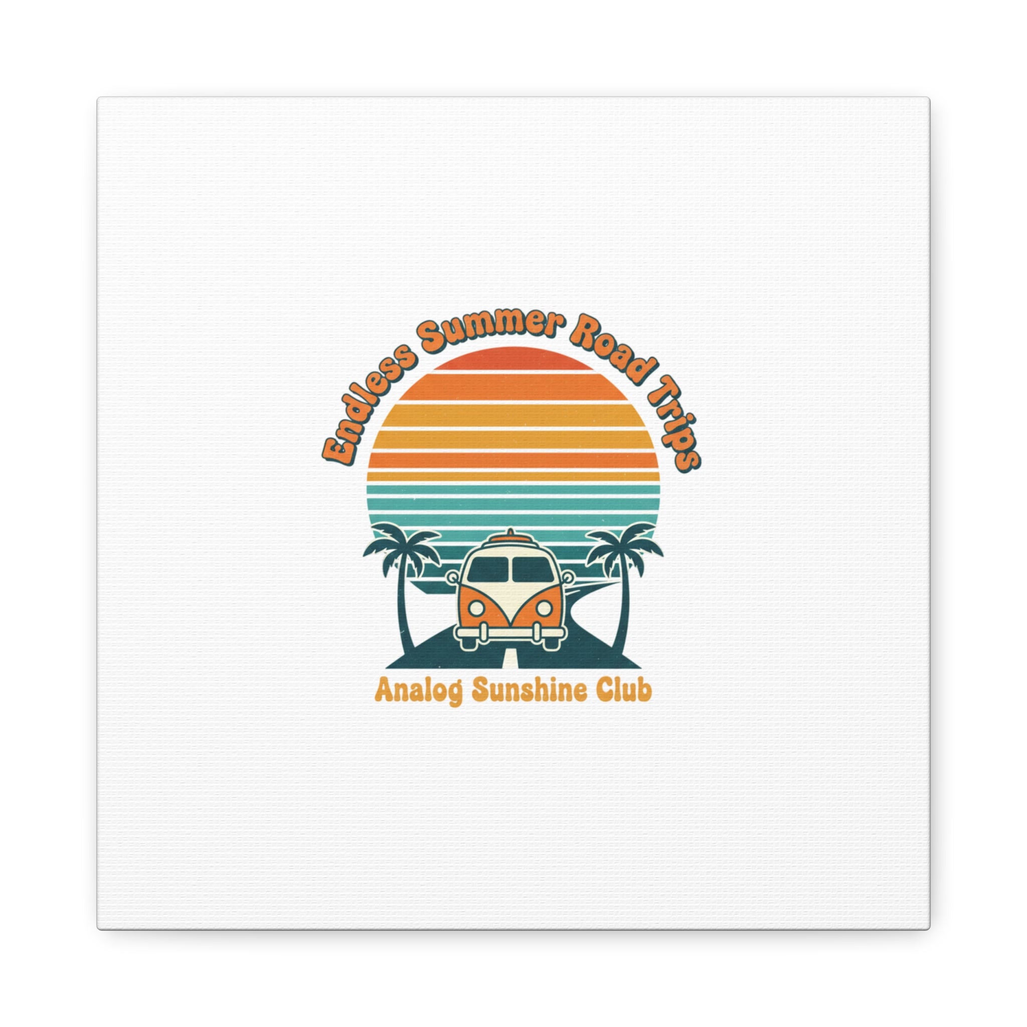 Endless Summer Road Trips Canvas | 1970s Sunset, Retro Surf Palm Art 12″ x 12″ 1.25"