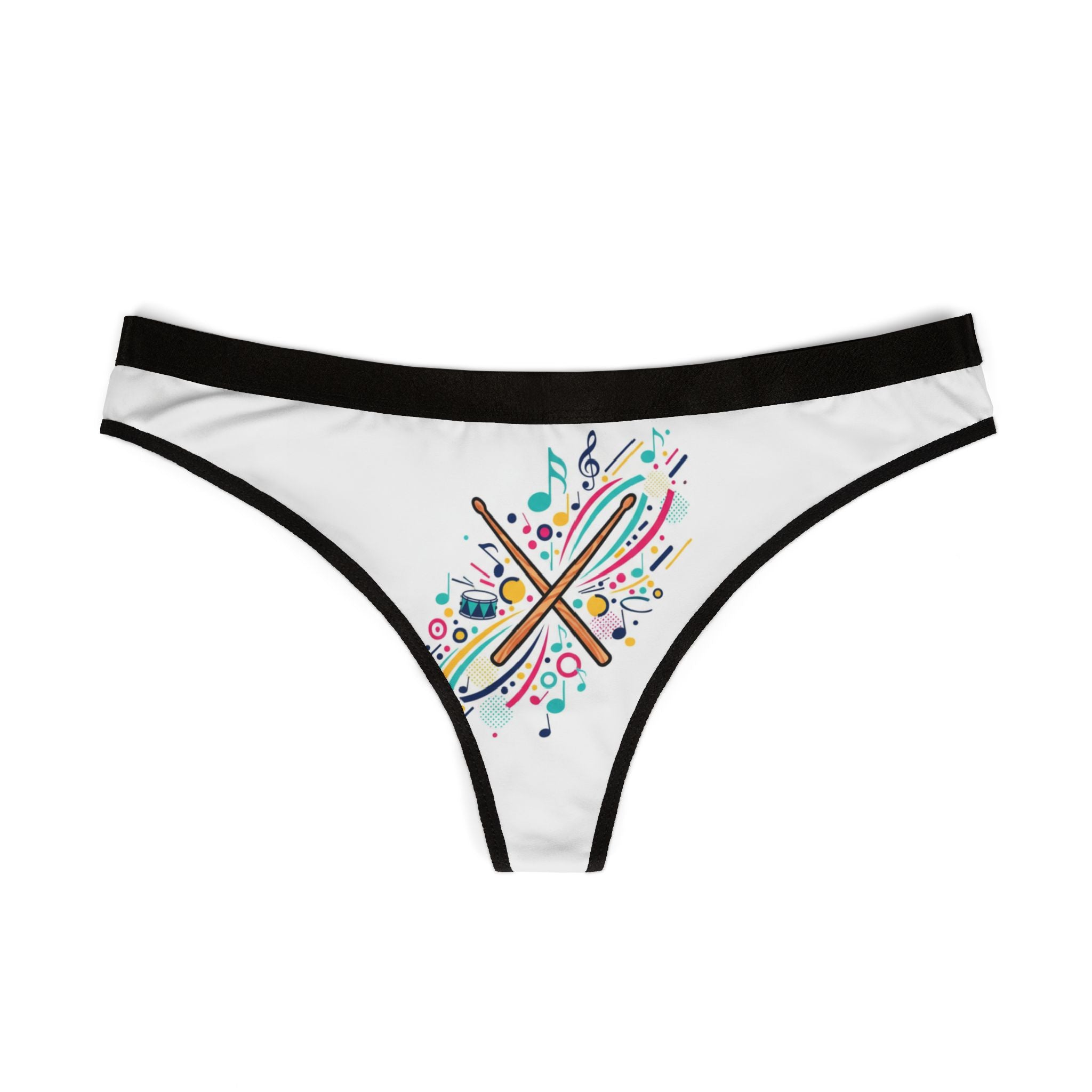 Music Drumsticks Thong — Colorful Musical Notes Women's Underwear M