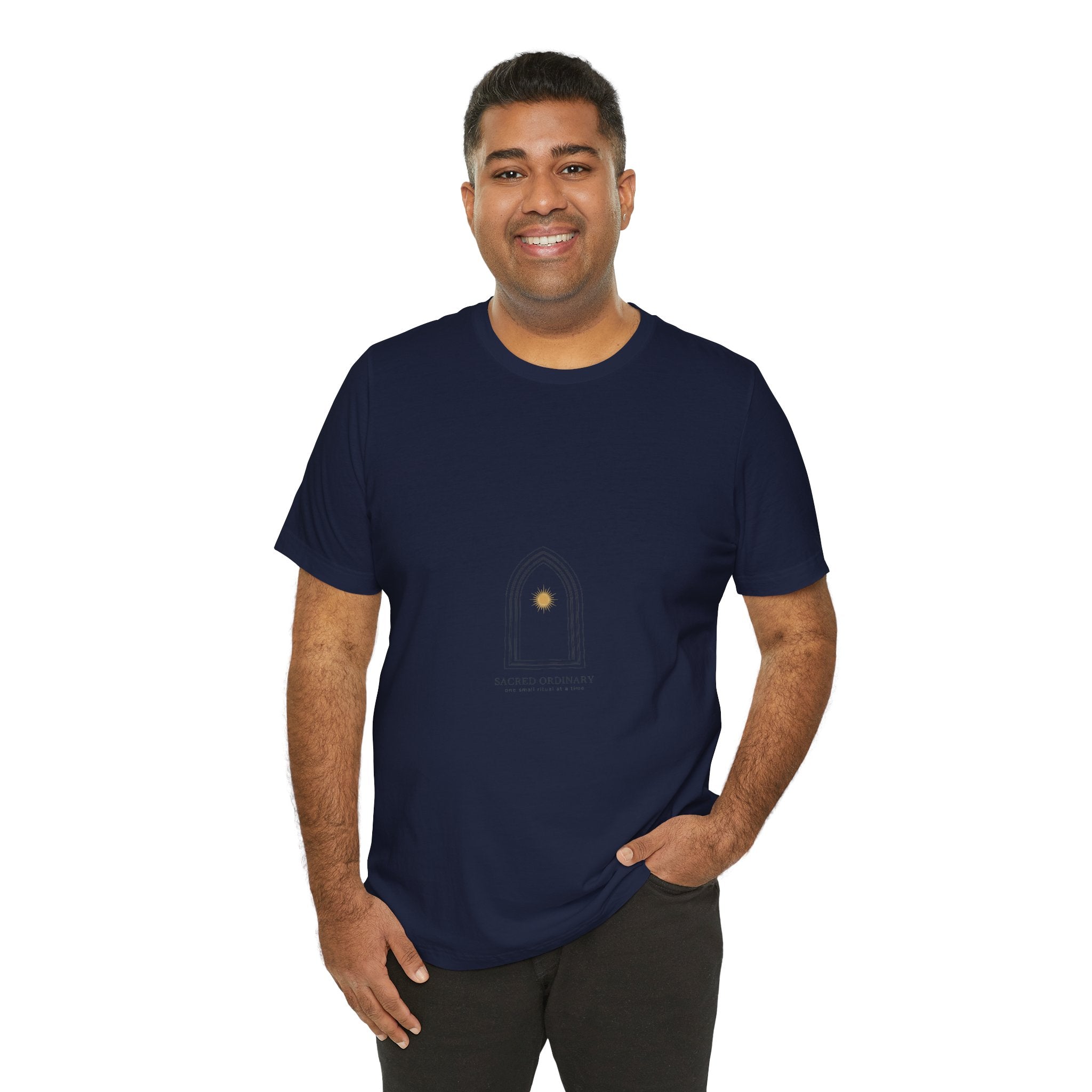 Gothic Arch Minimal Tee | Monastic Minimalism, serene typography Navy