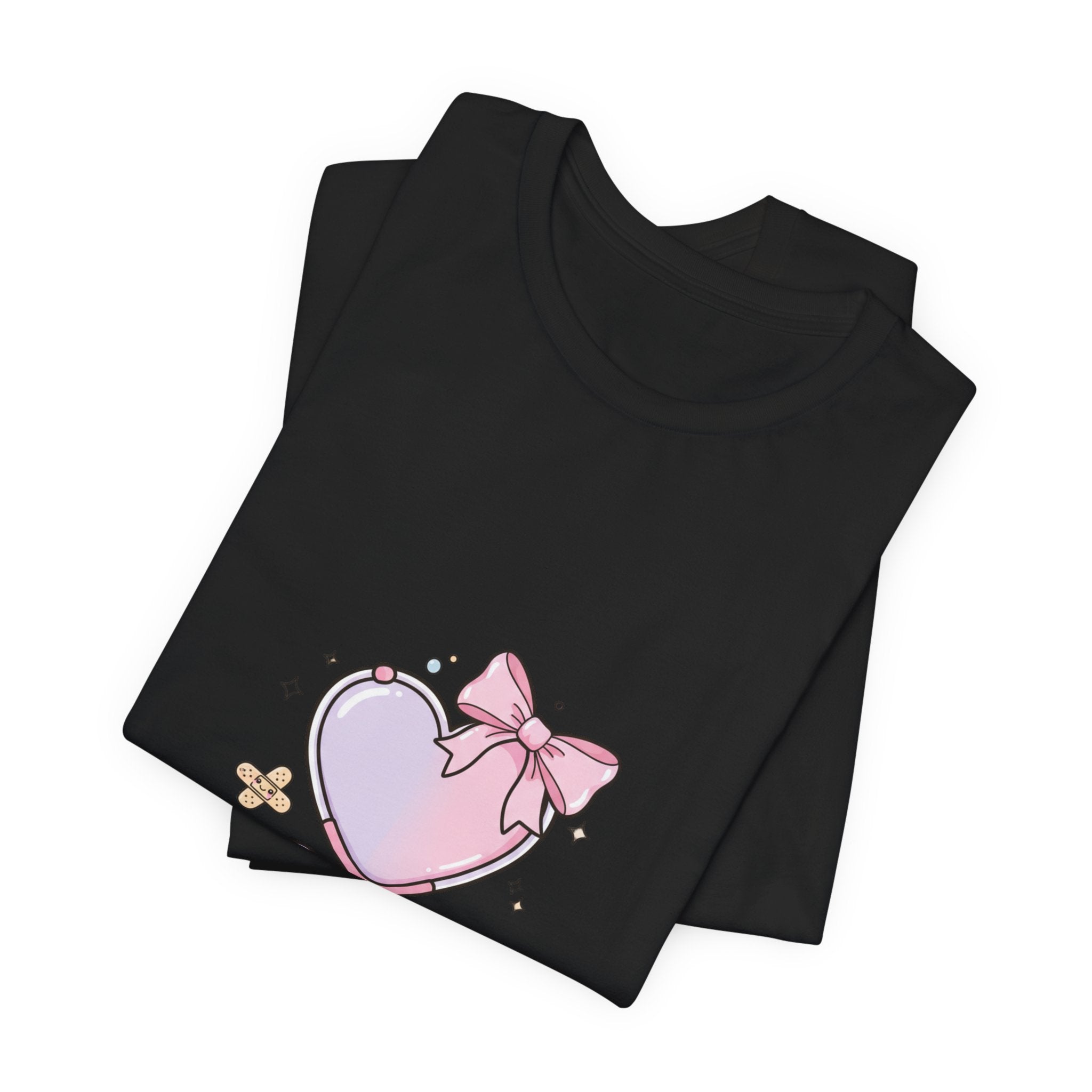 Soft Heart Strong Care T-Shirt | cute nurse graphic, pastel coquette medical shirt Navy