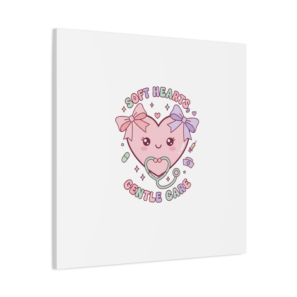 Soft Hearts Gentle Care Canvas, Cute Nurse Graphic | Pastel Coquette Medical Art 36" x 36" 1.25"