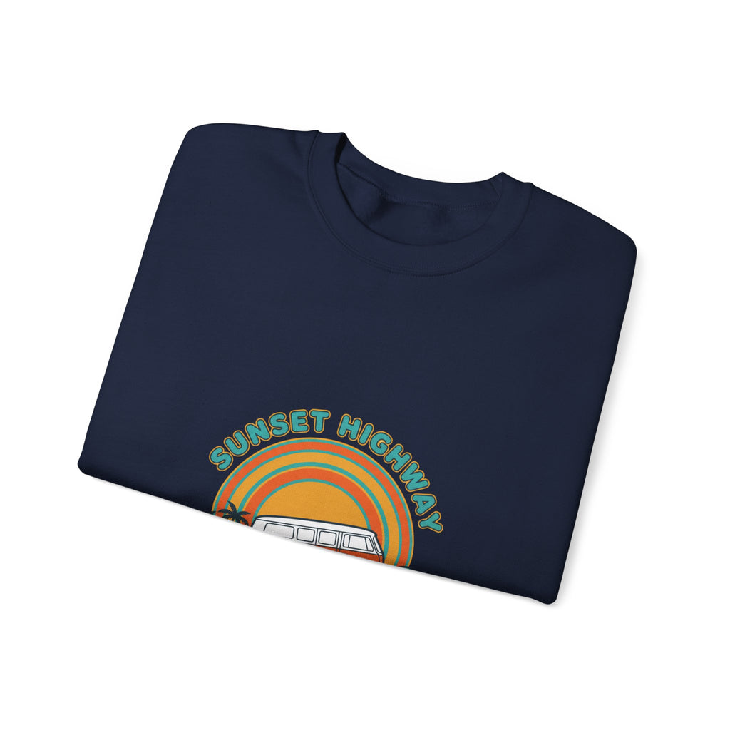Sunset Highway Retro Surf Graphic Sweatshirt | 1970s Analog Sunshine, Vintage Palm