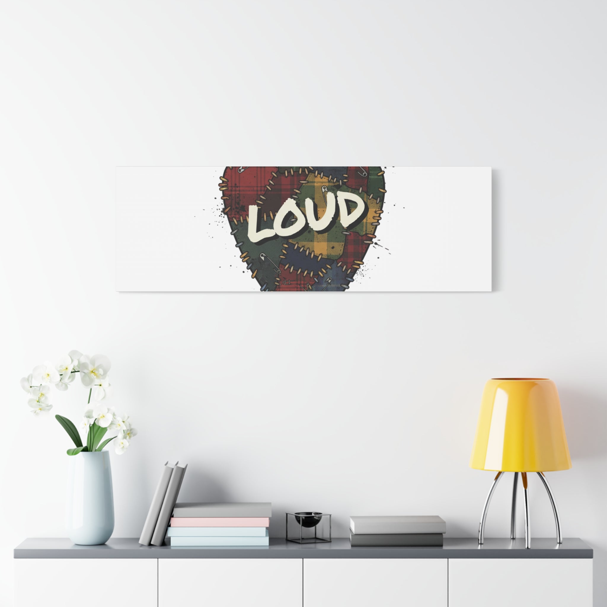Plaid Patchwork Guitar Pick Canvas, Grunge Revival, 90s Rock Plaid Aesthetic 36" x 36" 1.25"